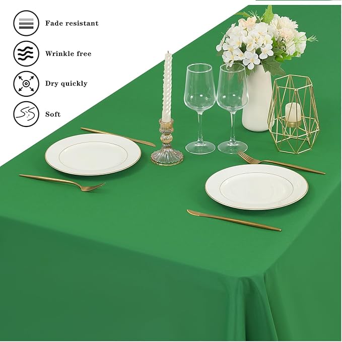 6 Pack Tablecloth 60 x 102 inch Polyester Table Cloth for 6 Foot Rectangle Tables,Stain and Wrinkle Resistant Washable Fabric Table Covers Polyester Green Table Clothes for Wedding,Party,Banquet