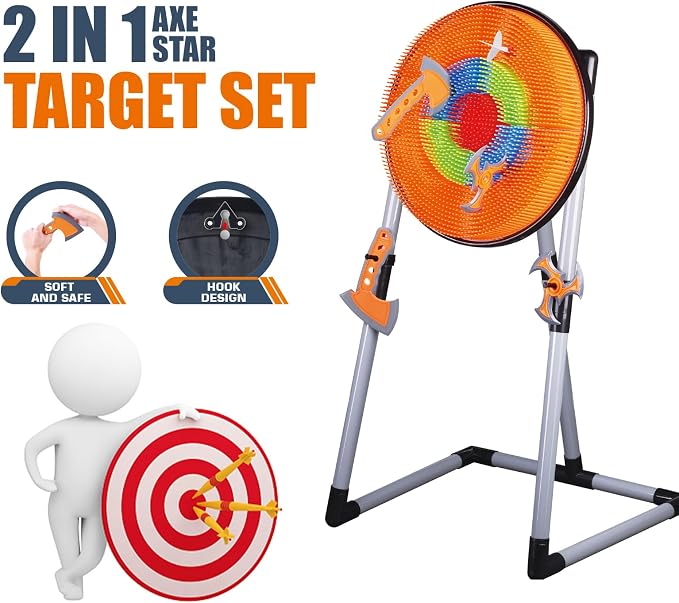 Contixo TS1 Axe Throwing Bristle Target Set for Kids, 2-in-1 Board Family Carnival Party Fun Toy with 4 Foam Axes, 4 Triangle Darts for Boys & Girls Gift Family Indoor Outdoor Backyard Game Foldable