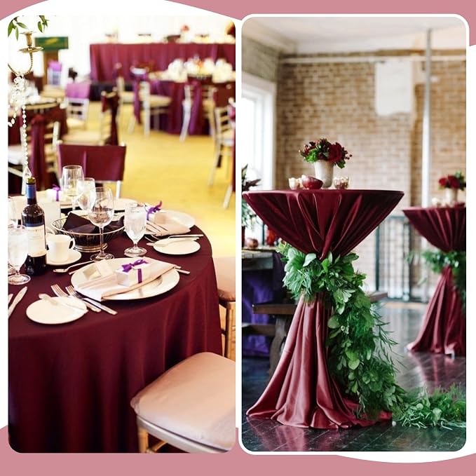 10 Pack Burgundy Round Tablecloths 90 Inch, Polyester Round Table Cloth Circle Bulk Linen Washable Table Cloth Stain and Wrinkle Resistant Circle Table Cover for Wedding Party Dining Banquet