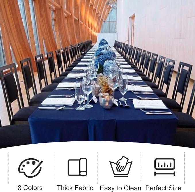 4 Pack Rectangle Tablecloth 60x126 Inch Navy Blue Washable Polyester Table Cover for Wedding Dining Table Buffet Parties Banquet Decor