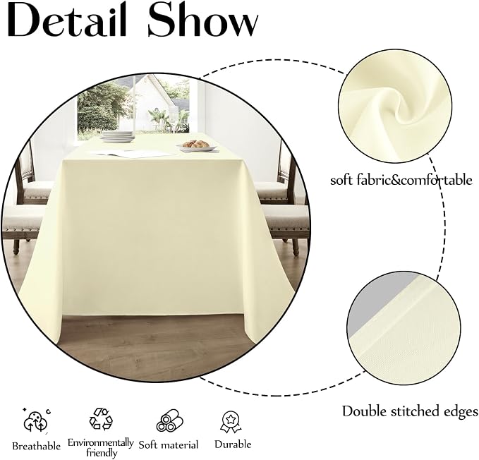 Rectangle Tablecloths 90x132 Inch 10 Pack Ivory Tablecloth for 6ft Washable Decorative Linen Polyester Table Cloths for 8ft Dining Table Banquets Buffet Parties and Wedding