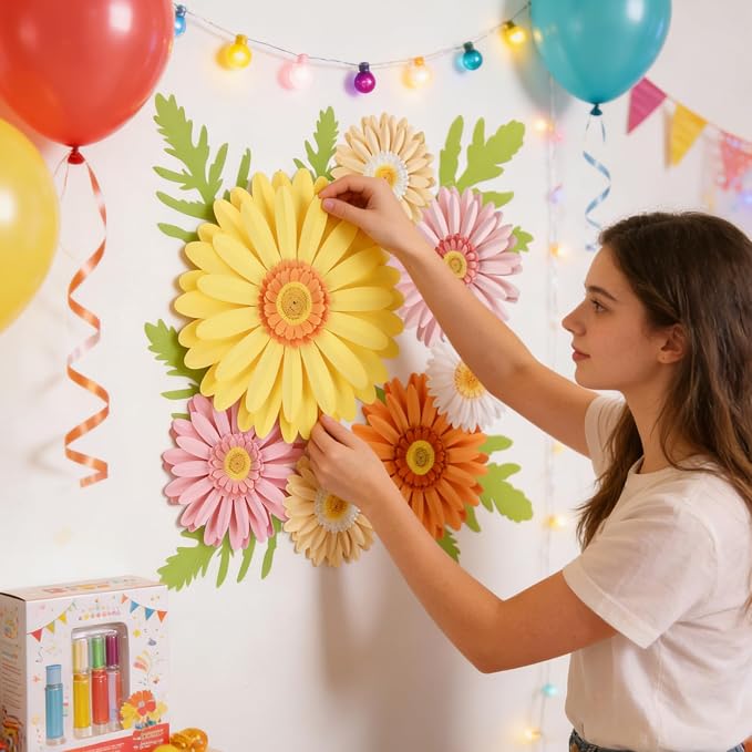 SUNBEAUTY Paper Flowers Decorations for Wall 3D Giant Daisy Artificial Flowers Bulletin Board Decoration Floral Paper Flowers Hanging for Spring Classroom Office Decor Wedding Baby Shower Garden Party