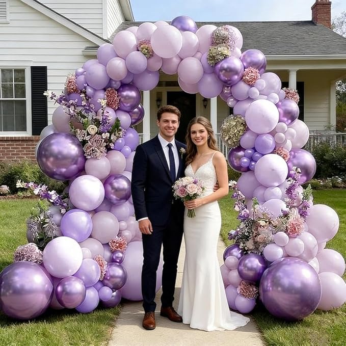 Purple Balloon Arch Kit Double Stuffed Lavender Lilac Balloons Pearl Purple Latex Balloon Garland Kit for Wildflower Baby Shower Bridal Wedding Butterfly Mother's Day Party Decorations