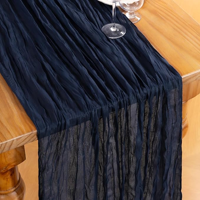DeZerlor Navy Blue Cheesecloth Table Runner 6 Pack Spring Easter Table Runners Boho Gauze 120 Inches Navy Cheese Cloth Table Decor for Wedding Bridal Baby Shower Parties