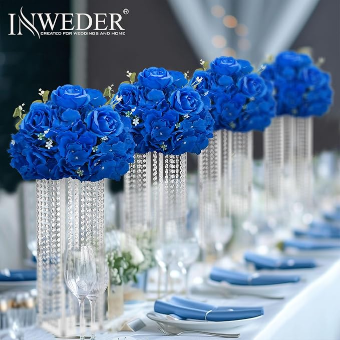 Blue Flowers Balls for Centerpieces: 6 PCS 11.8" Diam Flower Centerpieces for Tables in Wedding Reception Decorations Arrangement for Party Celebration Planners