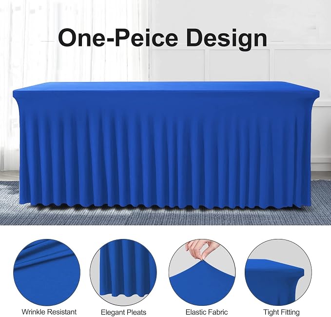BDDC One-Piece Spandex Table Cover Skirt for 4FT Rectangle Tables | GRS-Certified Eco-Friendly Fabric, Elastic Fitted Ruffle Tablecloth, Washable, For Banquets, Weddings & Parties