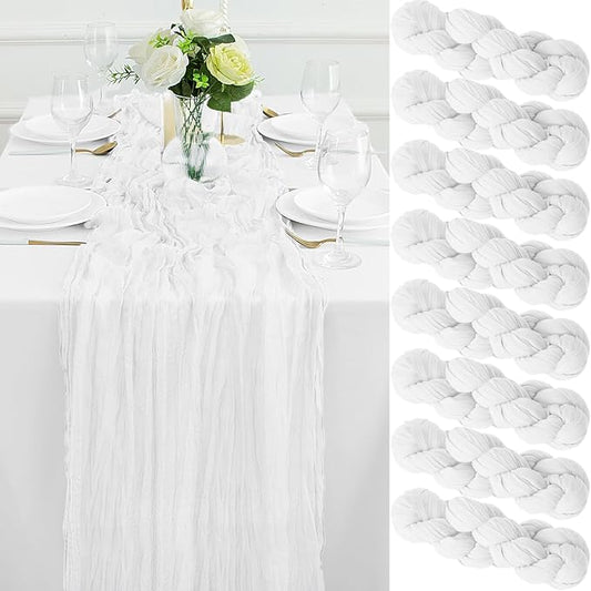 8Pack White Table Runner 10FT White Cheesecloth Table Runner 35x120Inch Long Boho Table Runners Rustic Gauze Table Runners for Party Wedding Bridal Shower Baby Shower Decorations