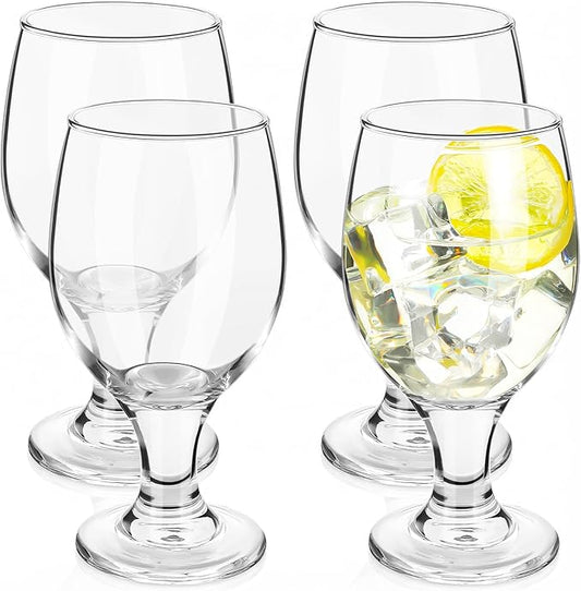Patelai Set of 4 Water Goblet, 13.5 oz Clear Drinking Glasses Bulk Dishwasher Safe, Stemmed Water Glass for Juice Wine Beer Tea Sangria Cold Beverages, Reusable Glassware for Home Party Restaurant