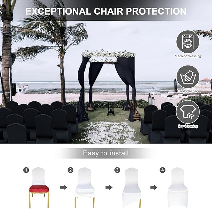 Trlyc 50 Pcs Spandex Chair Covers for Dining Chairs Stretch Polyester Dining Chairs Slipcovers for Wedding Party Decor Banquet Flat-Front Chair Cover (Black)