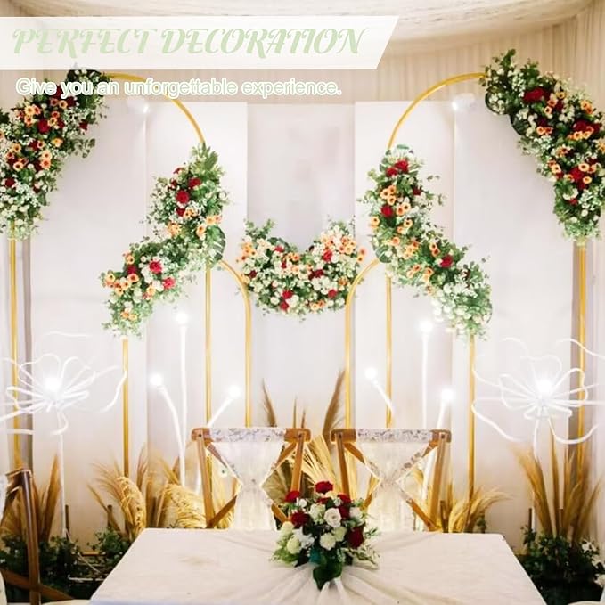 Metal Arch Stand and Cover Set,1 Sage Green Spandex Fitted Backdrop with 1 Gold Wedding Arched Stand Frame for Parties Birthday Baby Shower Bridal Banquet Decoration (6.6FT)
