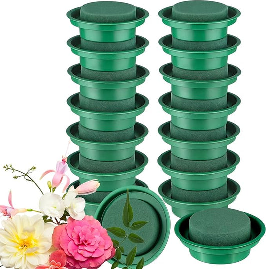 Hahood 16 Packs Floral Foam Rounds in Bowls DIY Flower Arrangement Kit Green Round Wet Flower Foam Blocks for Fresh and Artificial Flower Arrangements, Birthday Wedding Party Decors