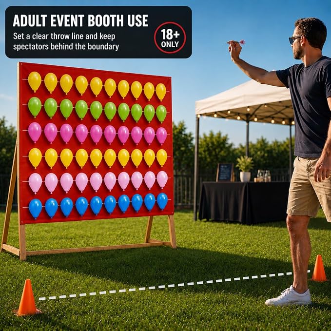 Balloon Dart Board, Carnival Fair Balloon Pop Game, Balloon Dart Game Board Set with 2 Darts & 500 Balloons, Classic Target Game for Birthday Parties, Carnivals (Straight)