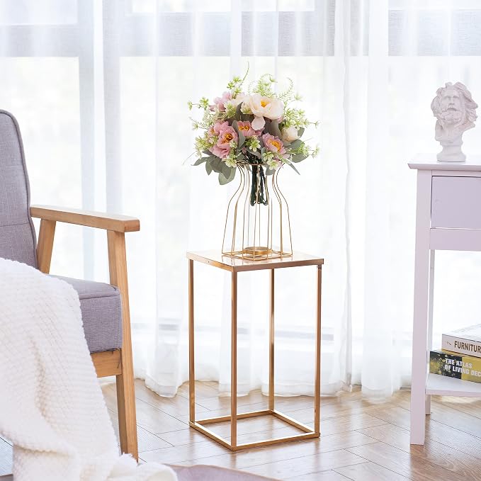 Gold Tall Stand for Wedding: 15.8in, With Metal Panel, Packs of 10 | Columnar Cube Shape, Easy to Assembly, Flowers Cakes Drinks Display Table Centerpieces for Wedding Party Event