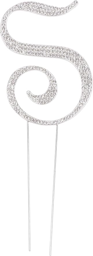 LOVENJOY Gift-Boxed 3" Rhinestone Monogram S Letter Cake Topper