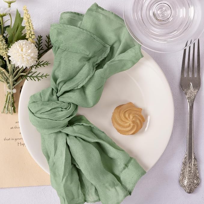 MLMC 40 Pack Sage Green Cheesecloth Napkins Boho Rustic Gauze Cloth Napkins Washable 21"x21" for Wedding Bridal Shower Birthday Anniversary Dinner Decor