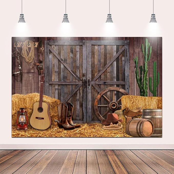 Western Backdrop 10x6ft for Western Party Decor&Photography | Thicker Vinyk Clear Image Vintage Farm Wooden Door Barn Wild West Rodeo Banner for Large Western Theme Birthday Party Decor