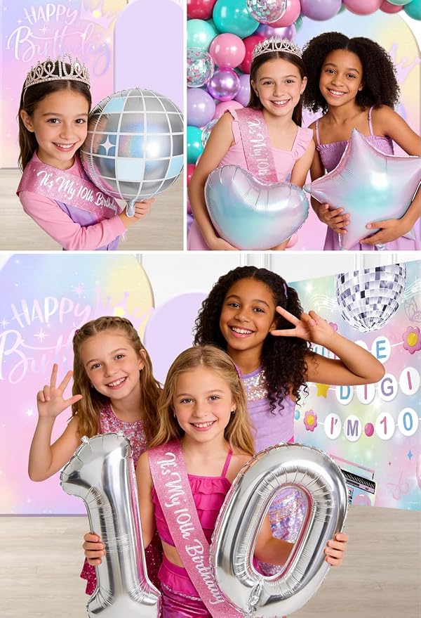 10th Birthday Decorations for Girls All-in-one Set, 279pcs Double Digits Birthday Girl Decorations Serves 25 with Backdrop Balloons Tableware Tablecloth Crown Sash Centerpiece Cupcake Toppers