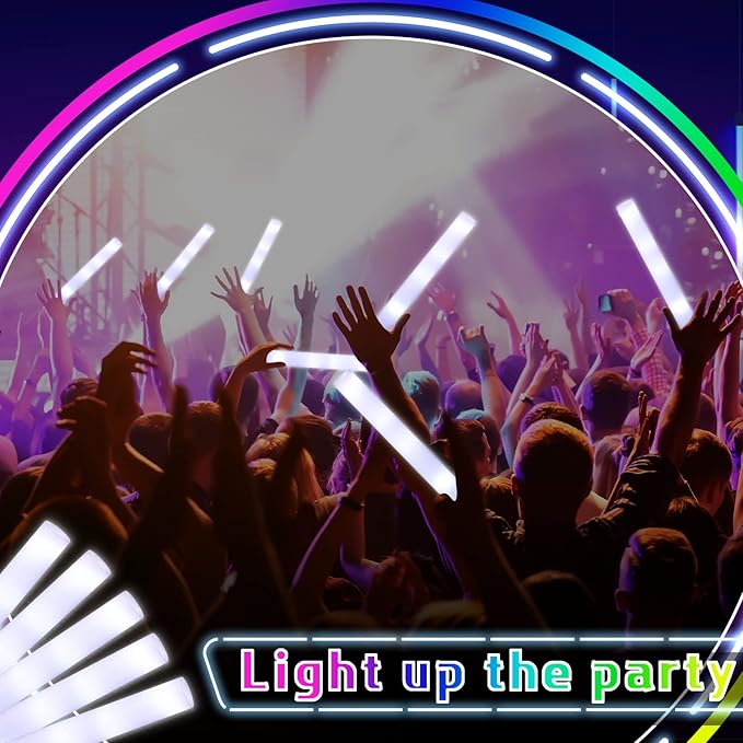 Liliful 100 Pcs LED Foam Sticks Bulk White Light up Sticks Flashing Glow Baton Wands Themed Party Set, Glow in the Dark Party Supplies for Wedding, Raves,Concert,Birthday,Sporting Events