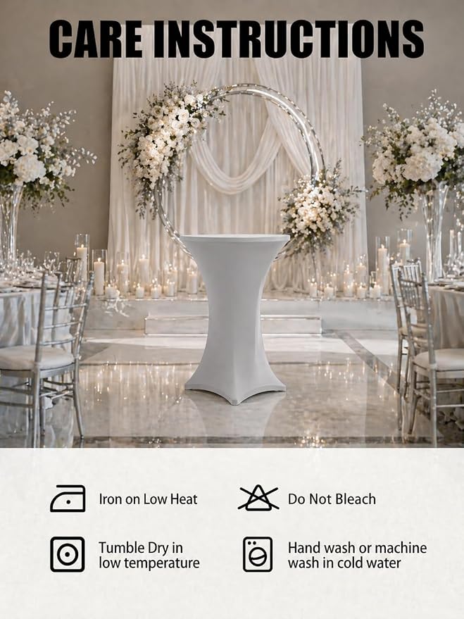 Cocktail Table Covers - 6 Pack 32x43 Inch Table Cloth - Light Grey Fitted Stretch Spandex Round High Top Tablecloth for Party, Bar, Birthday, Pub, Banquet