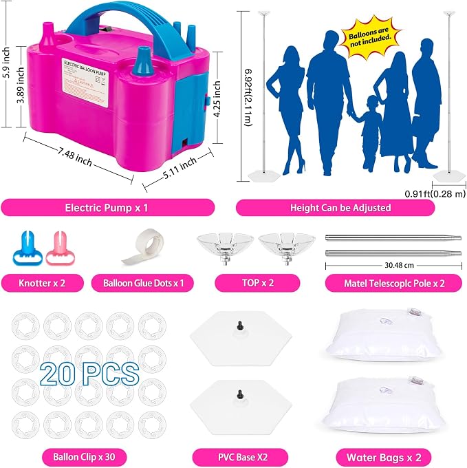 2 Sets Balloon Column Stand and Balloon Pump, Adjustable Metal 9 Feet Balloon Stands for Floor, Balloon Column kit for Baby Shower Graduation Birthday Wedding Party