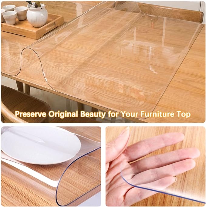 24 x 36 Inch 2PCS Clear Plastic Dining Table Protector Tablecloth Office Desk Blotter Pad Mat Wooden Furniture Coffee Glass Sofa Bed Side Corner Table Cloth Top Protection Cover Waterproof PVC Vinyl