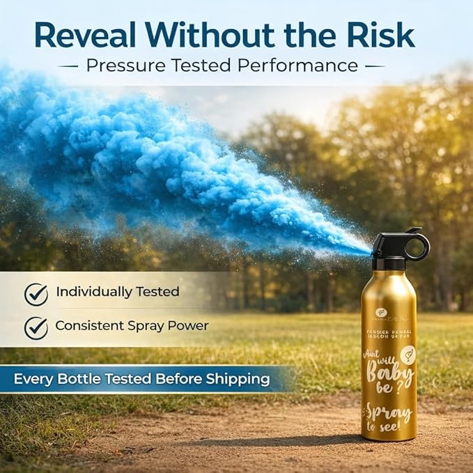 Gender Reveal Smoke Bombs Set – 2 Pack Gender Reveal Fire Extinguisher Spray (Blue, 150g Each) – Non-Toxic Cornstarch Cloud for Baby Boy Reveal Party Ideas, Pregnancy Announcement – Stickers Included
