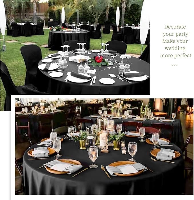 12 Pack Round Tablecloth 120 Inch - Black Polyester Table Cloth, Premium Stain and Wrinkle Resistant Washable Fabric Table Cover for Wedding Party Banquet Restaurant Reception