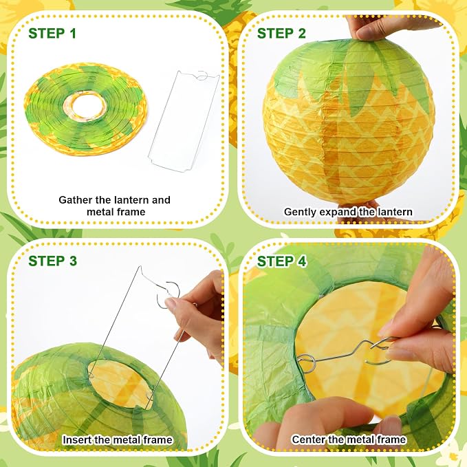Panelee 12 Pcs Pineapple Party Decorations Hawaiian Party Hanging Supplies 8 Inches Round Paper Lanterns for Tropical Luau Birthday Holiday Bachelorette Decor Supplies