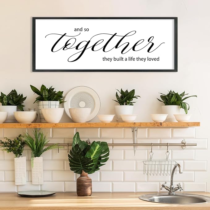 Couples Quote Sign And So Together They Built a Life They Loved Wall Art | Farmhouse, 40x15 Inch Rustic Large Black Wood Frame, Above Bed Decor for Master Bedroom, Wedding Idea, Ready to Hang