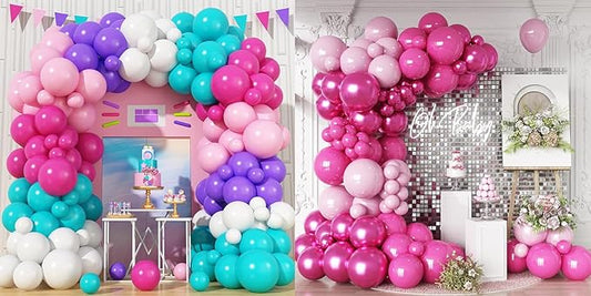 Pink Purple Balloon Arch Kit 130 Pcs Pink Balloon Arch Kit Blue Purple Pink Party Balloons Pastel Hot Pink Teal Purple White Latex Balloon for Girls Mermaid Birthday Baby Shower Wedding Party Decor