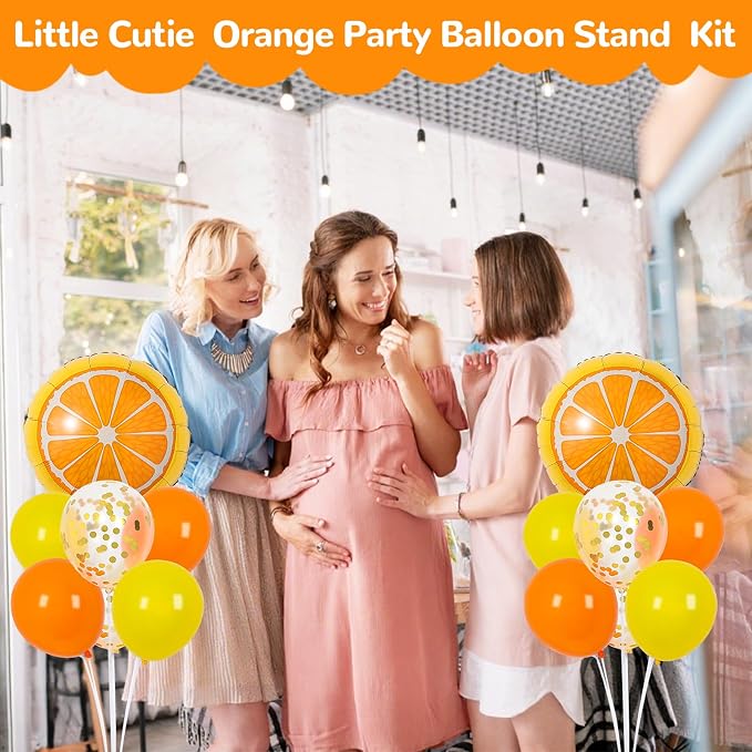 Little Cutie Fruit Party Balloons Stand Kit 2 Sets With 2 Orange Slice Foil Balloons Orange Yellow Gold Confetti Balloon Centerpiece for Tables for Birthday Party Little Cutie Baby Shower Decorations