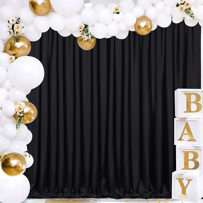 Black Backdrop Curtains Parties: Solid Polyester Backdrop Fabric Wall Backdrops Stage Wedding Decorations Drape 30ftx8ft