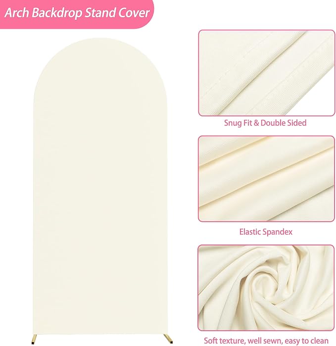 Putros Arch Backdrop Stand and Cover Set, 6ft, Gold Arch Stand with Ivory Cover, Metal Arched Background Frame for Wedding, Birthday Party, Baby Shower, Photography Decoration