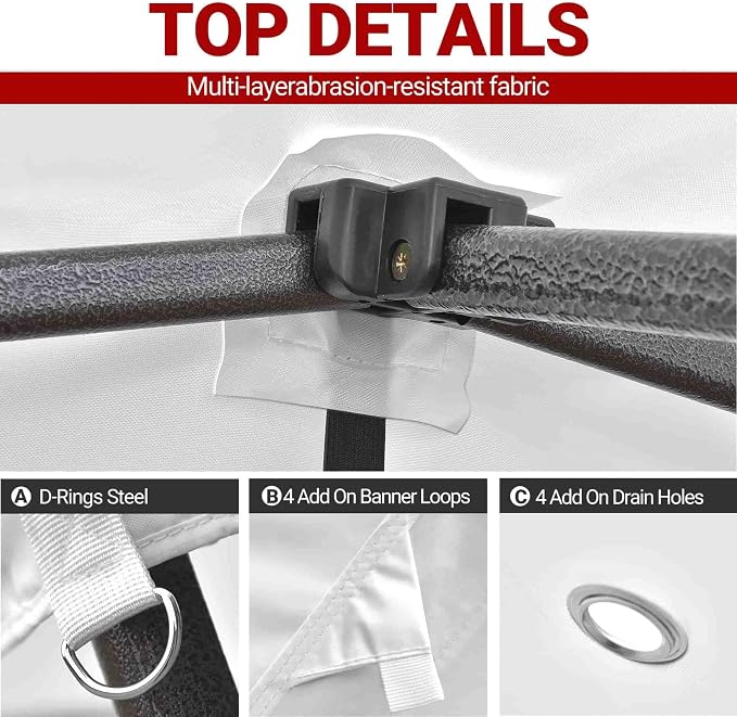 10x10ft Replacement Canopy Top-Heavy-Duty 500D 2500mm Waterproof & UPF 50+ UV Tent Cover with 8 Drainage Holes,Reinforced Straps for Camping,Trade Shows(Frame Not Included-White)