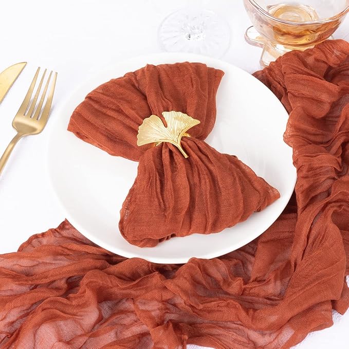 DeZerlor 20 Pack Terracotta Cheesecloth Napkins Burnt Orange Spring Cloth Napkins Set of 20 Dinner Napkins Bulk 21x21 Inches for Wedding Bridal Shower Baby Shower Parties