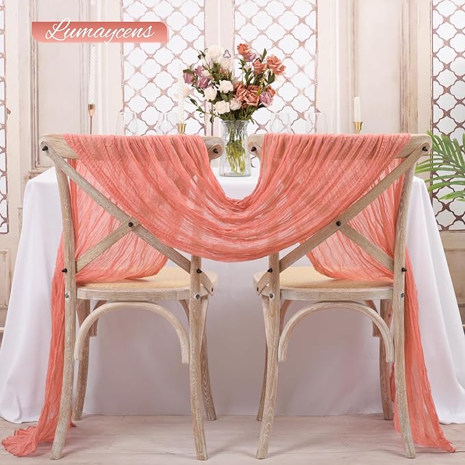 20 Pack Coral Cheesecloth Table Runner 120 Inch 10FT Rustic Boho Gauze Cheese Cloth Table Runner for Wedding Party Baby Shower Thanksgiving Christmas Decoration