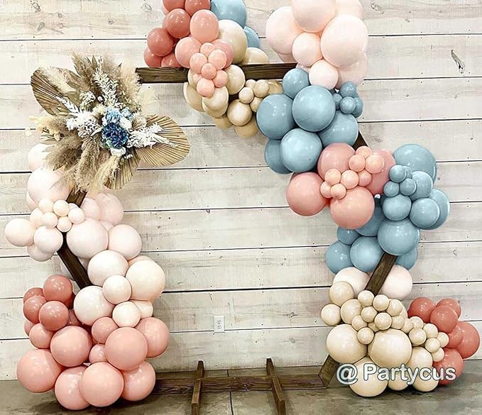 Dusty Pink Blue Balloon Garland Double Stuffed, Peach White Sand Blush Gender Reveal Balloon Arch Kit for Baby Shower Boho Birthday Bear Party Decoration