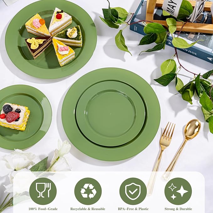 I00000 200 Pcs Green Plastic Plates, St. Patrick's Day Disposable Plates Include 100 Dinner Plate 10’’ & 100 Dessert Plate 7’’ Perfect for St Patrick's Day Party
