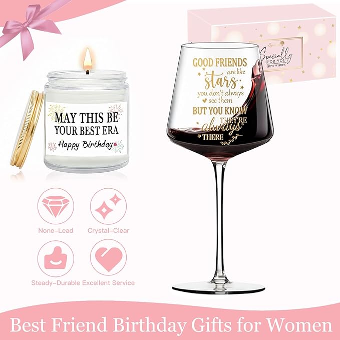 Best Friend Birthday Gifts for Women - Friendship Gifts for Women Friends wine glasses Set Present,Funny Best friend Friendship Birthday Gifts for Women Bestie BFF Coworker Classmate, Lavender Candle