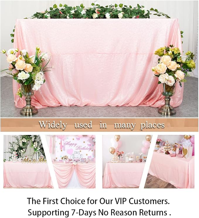 ShiDianYi Rectangle Tablecloth Pink Sequin Tablecloth 90x132-Inch Sequined TableCover Overlay for 6FT Table Baby Pink Sequin Table Cloths Glitter Tablecloth for Party/Wedding/Baby Shower