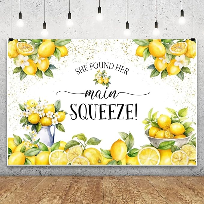 Leowefowa She Found Her Main Squeeze Backdrop for Photography 18x7ft Vinyl Blue Floral Lemon Bridal Shower Decorations Bachelorette Bride to Be Engagement Party Backdrops Photo Booth Banner