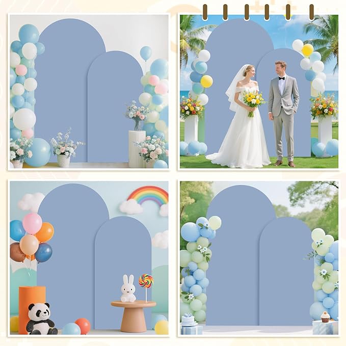 MODFUNS Dusty Blue Arch Cover 6&7.2ft Spandex Wedding Arch Backdrop Covers Set of 2 Fitted Arch Stand Covers Romantic Backdrop Arch Cover for Wedding Birthday Party Banquet Reception Decor
