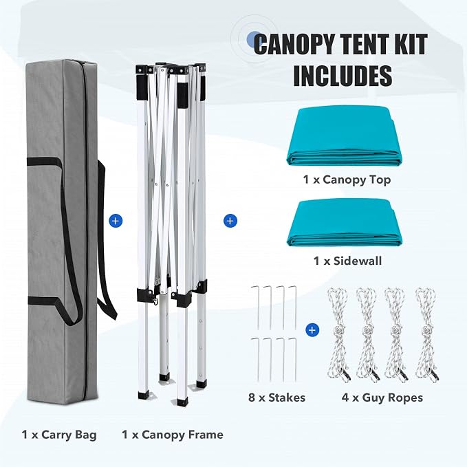 EAGLE PEAK Pop up Canopy 5x5, Outdoor Portable Canopy Tent with One Removable Sunwall, Carry Bag Included, Turquoise