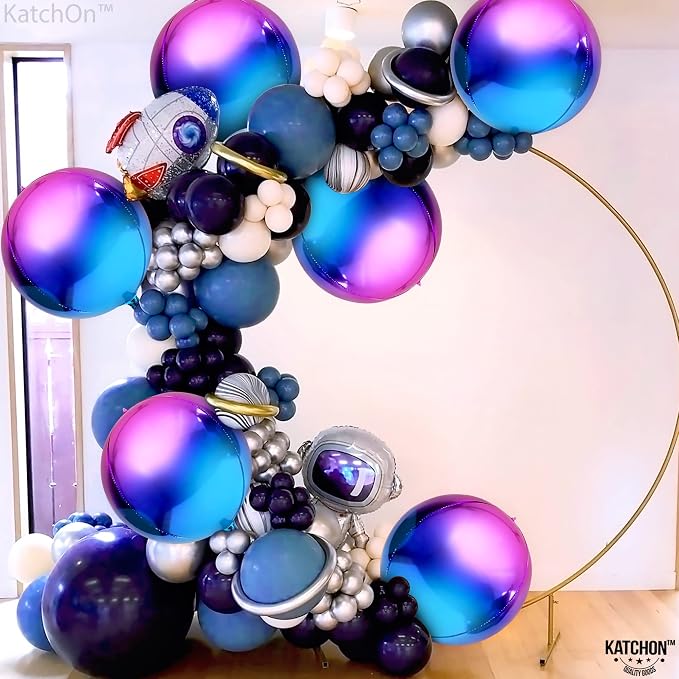 KatchOn, Purple Galaxy Balloons - 22 Inch, Pack of 12 | Round 4D Metallic Iridescent Balloons for Galaxy Birthday Party Decorations | Purple and Blue Balloons for Mermaid Party Decorations