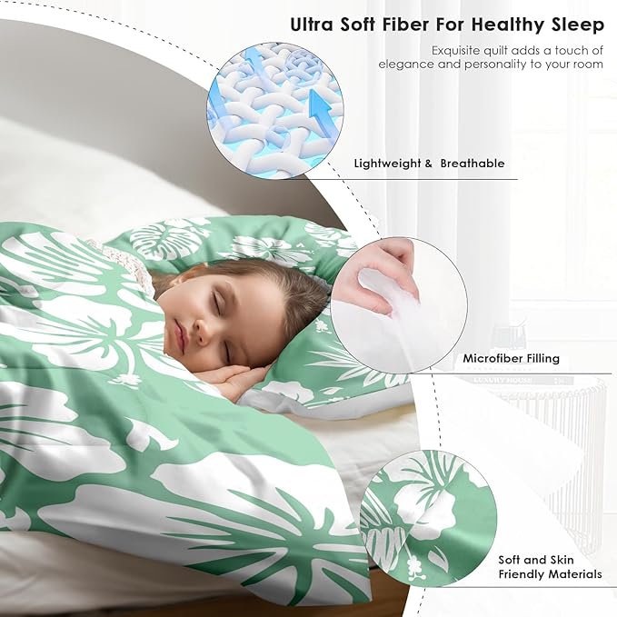 Pamnest Comforter Set Twin Size, Hibiscus Surf Floral Soft 2 Pcs Bedding for Kids and Adults, Hawaiian Hawaii Flower Comforter Set with Pillowcase, for Bedroom Bed Decor