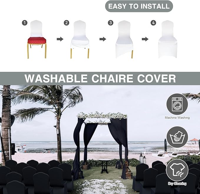 50 PCS Banquet Chair Covers for Wedding Universal Polyester Spandex Chair Cover Stretch Slipcovers for Party Dining Flat-Front Chair (Black)