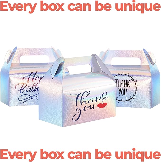 UnicoPak 30 Pack Iridescent Party Favor Bag Boxes, Goodie Favor Boxes for Treats Cookies Candies, Ideal for Theme Birthday Party, 6.5x3.5x3.5 Inches