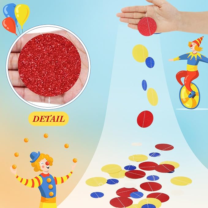 Outus 10 Pieces Colorful Circle Garland Banner Hanging Paper Dot Decorations for Classroom, Birthday Party, Baby Shower, Wedding Backdrop & Photo Booth Graduation Decor (Red,Blue,Yellow)