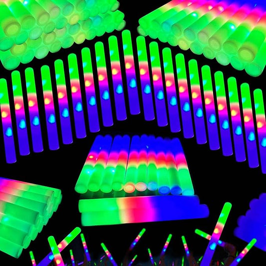 130-Pack Premium LED Foam Glow Sticks Bulk – Wedding Glow Sticks for Reception, Foam Lights Up Sticks, Party Supplies for Adults, Glow Party Favors, Lighted Foam Rods, DJ Club Event Glow Stick.
