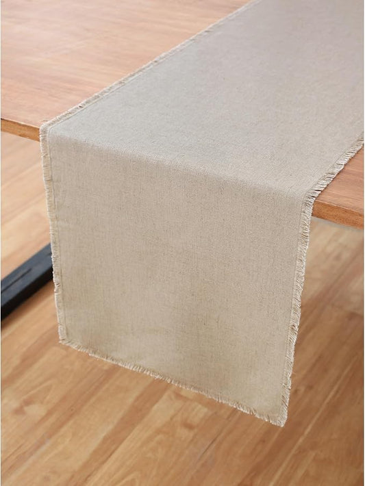 Solino Home Linen Natural Table Runner 108 Inches Long - Fringe, 100% Pure Linen Dining Table Runner 14 x 108 Inch for Spring, Summer, Mothers Day